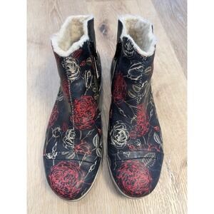 Cloud Footwear Women Red Rose Floral Leather Faux Fur Lined Ankle Boots Size 38